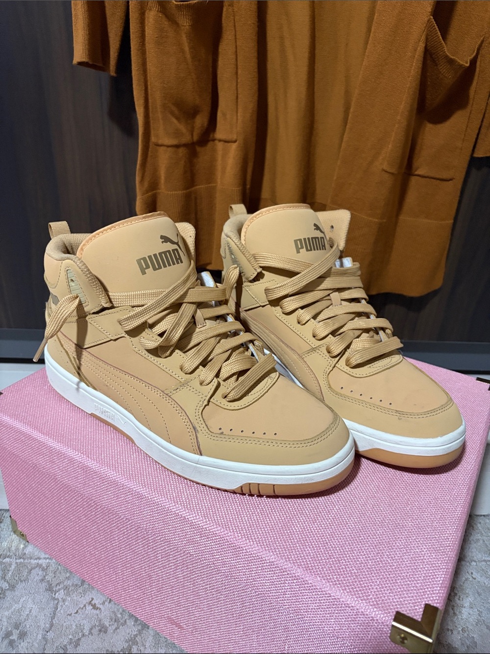 Puma Men's High-Top Sneakers in Tan and White